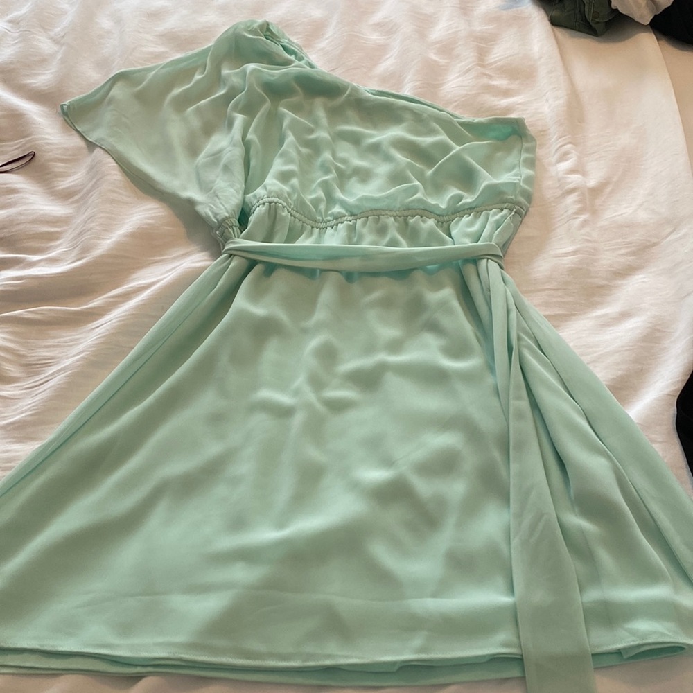 Mint green one shoulder mini dress